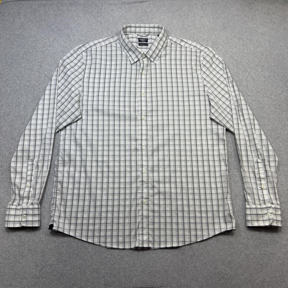 Faherty Movement Shirt Mens XL White Plaid Long Sleeve Button Stretch Comfort